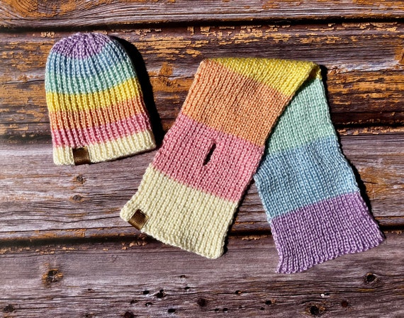 Rainbow colors hat & scarf set HESHENG 3Pcs/Set Women Winter Outdoor Plush Rainbow Color  main image 4