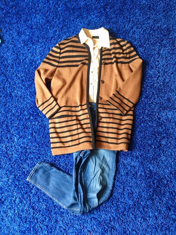 Vintage 80s Brown and Black Striped Sweater - Ara… - image 3