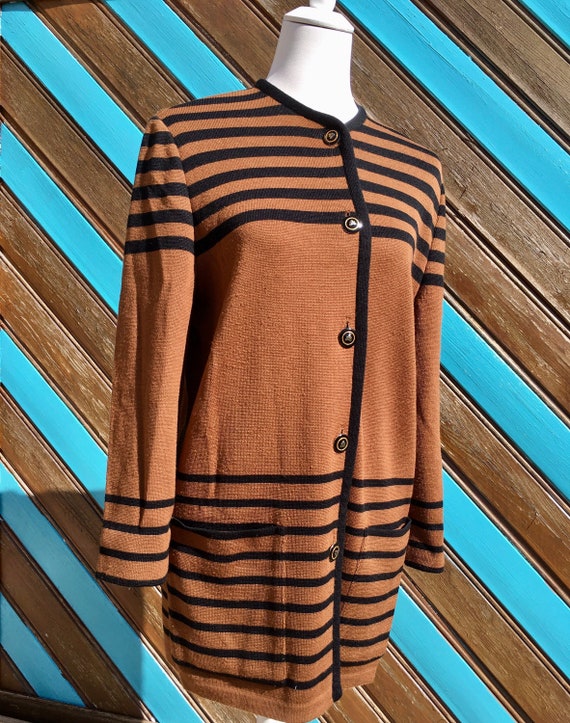 Vintage 80s Brown and Black Striped Sweater - Ara… - image 1