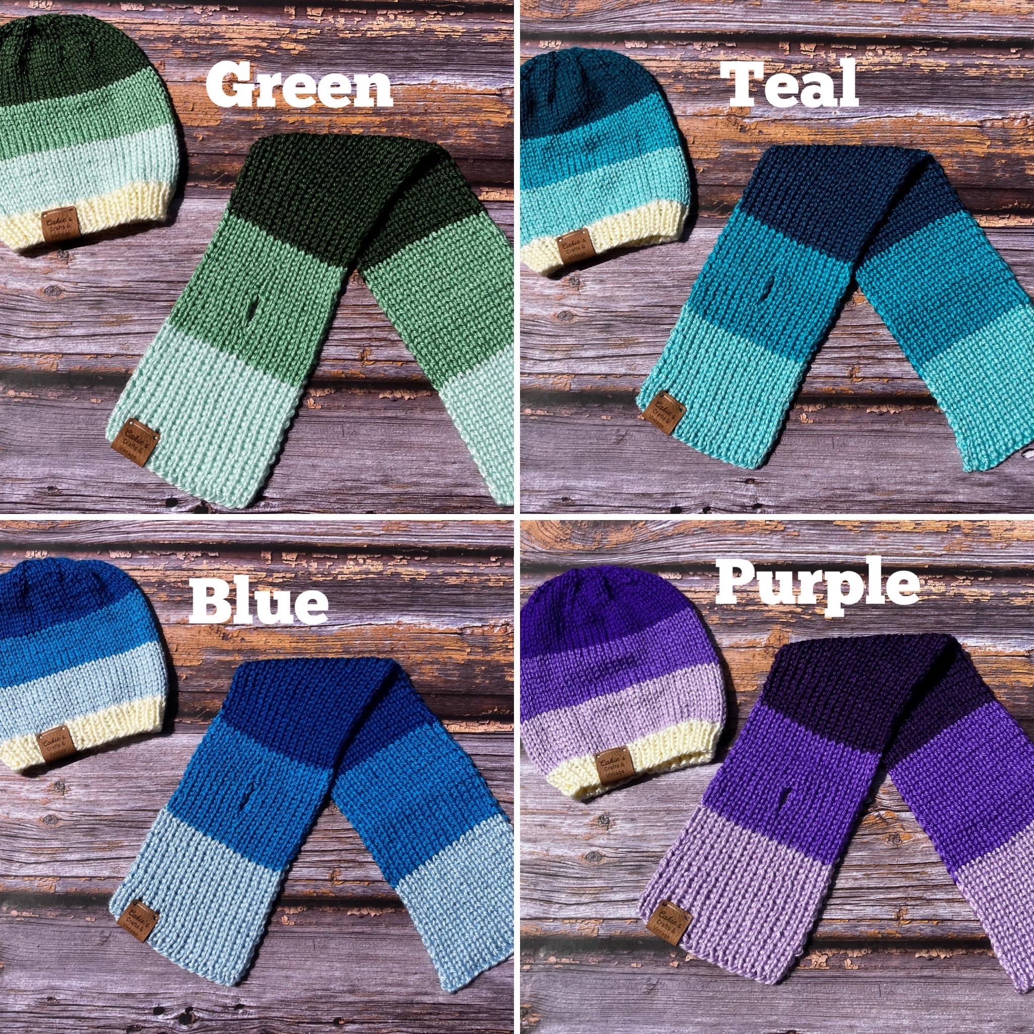 Chic Striped Beanie and Scarf Set - Teal, Black, and White Womens Striped Beanie and Scarf - Etsy main image 2