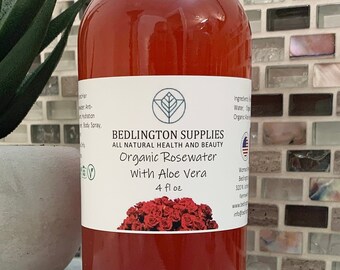 Wholesale Bulk Organic Rosewater with Aloe Vera 4 oz Glass Bottles with Cap