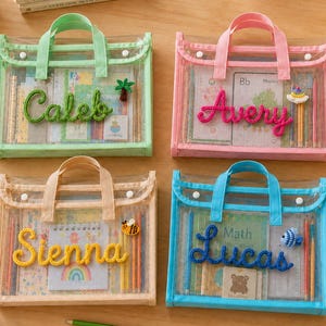 Personalized Kids Library Bag, Custom Name Clear Book Folder, A4 Waterproof School Bag, Reading Bag for Nursery & Primary School