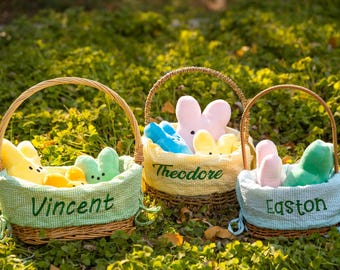 SOLO FODERA PER CESTINO DI PARADISO - Tessuto seersucker ricamato su misura, borsa con coniglietto monogrammato per bambini, ragazzi e ragazze, cestino non incluso