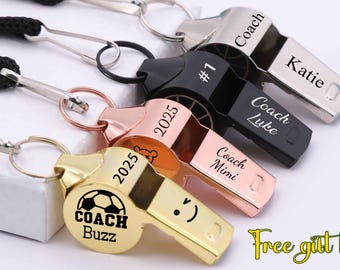 Personalized Whistle: Engraved Coach Gift, Stainless Steel with Lanyard