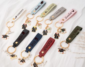 Personalized Leather Graduation Keychain: Class of 2025 Gift