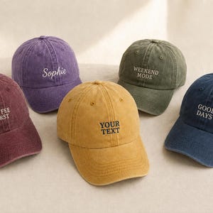 Personalised Vintage Washed Cotton Dad Cap: Custom Embroidered Text, Unisex Fit