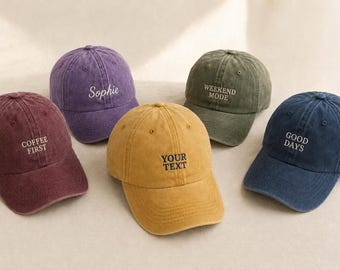 Personalised Vintage Washed Cotton Dad Cap: Custom Embroidered Text, Unisex Fit