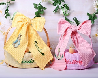 Broderad påskkorgsrosett: Seersucker & Gingham Sash Set