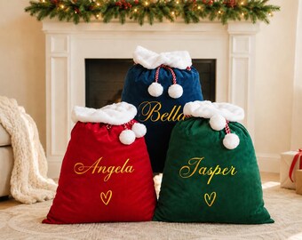 Personalized Christmas Family Santa Bag, Stocking Sack with Name, Christmas Gift Bag , Holiday Gift Bag, Santa for Kids, Family Xmas Sack