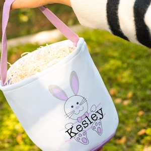 Custom Name Easter Basket – Personalized Bunny Basket & Monogrammed Egg Hunt Bag for Boys/Girls, Perfect Easter Gift Bag Easter Baskets Kids