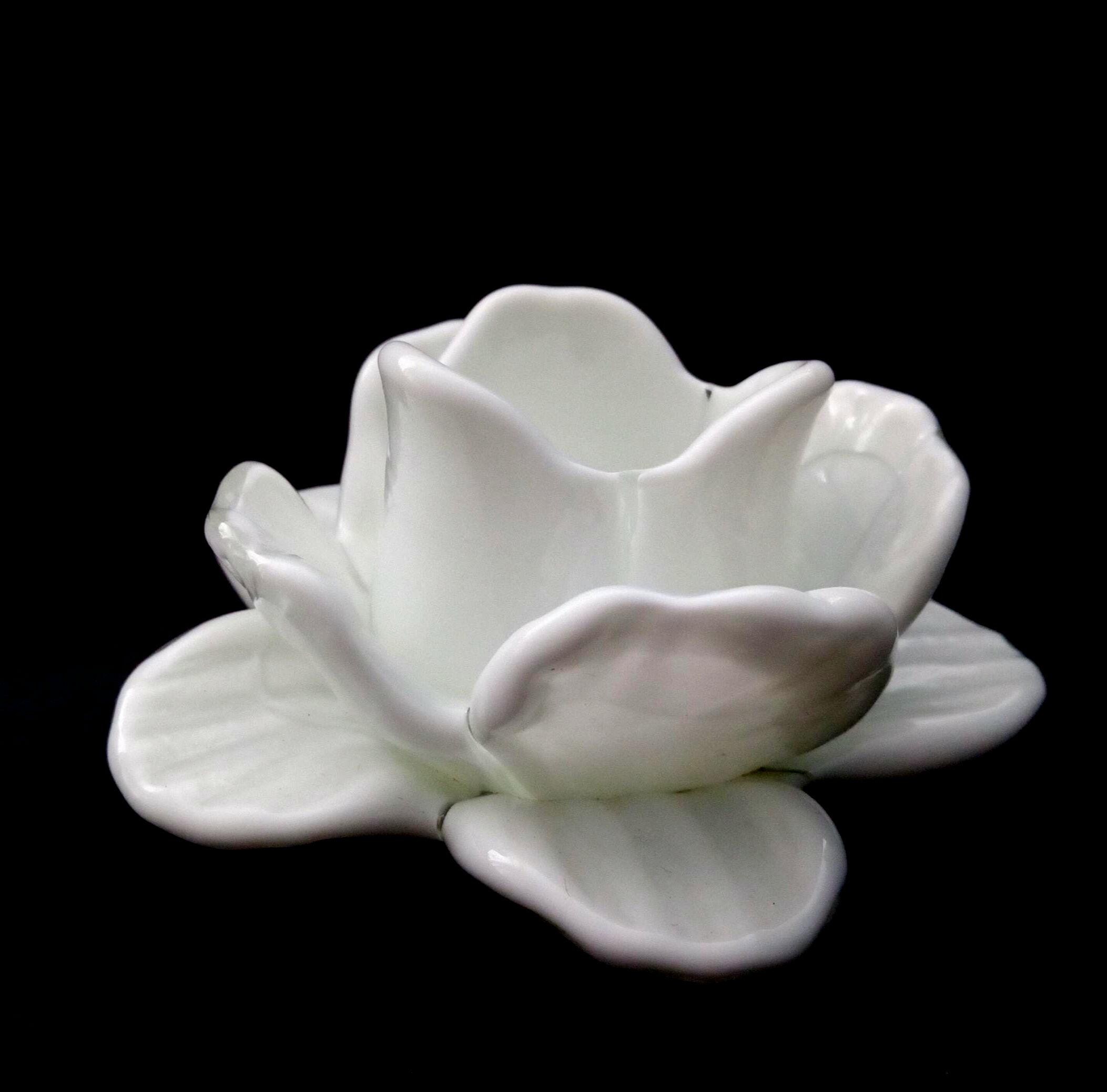 Murano White Rose Tealight Candle Holder