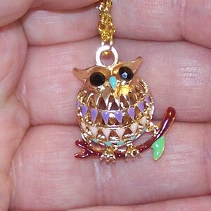 enameled golden owl necklace