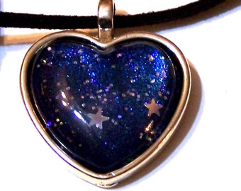 starry sky heart pendant on velvet cord