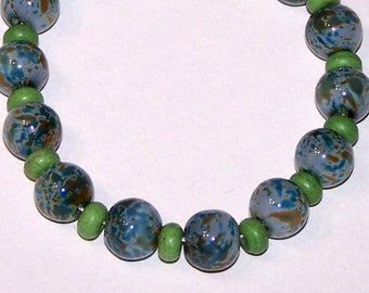 green and blue bracelet, howlite and glass