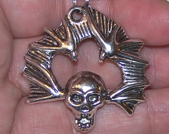 silvery bat-winged skull key chain