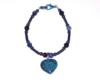 blue stone & hematite bracelet with heart charm