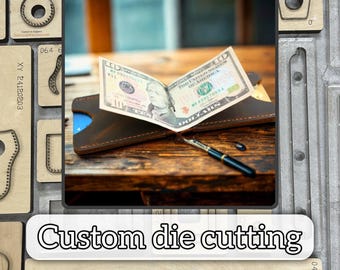 Spring clip wallet/card holder cutting die - Custom precision metal cutting die for card holders - Handmade leather punching tool set