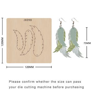 Matrice de découpe pour cuir/boucles d'oreilles plumes de 75 mm/découpe de cuir DIY faite main - JX098