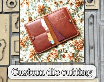 Bi-fold passport holder cutting die - Custom card holder, precision metal cutting die - Handmade leather punching tool set