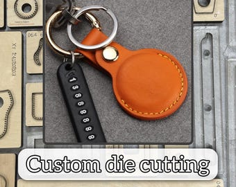Funda protectora Airtag personalizada, llavero, herramienta de perforación de cuero, molde de cuchillo de cuero antipérdida, molde de corte de cuchillo de acero metálico hecho a mano