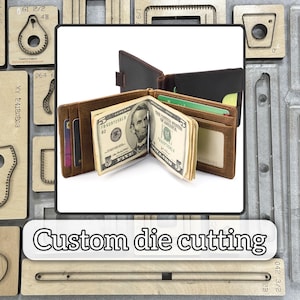 Troquel de corte de metal para billetera con clip de resorte, troquel de corte de regla de acero para tarjetero de cuero personalizado, herramienta de perforación artesanal de cuero hecha a mano.