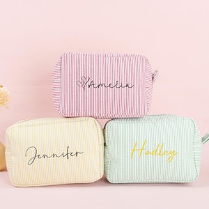 Trousse de maquillage personnalisée, cadeau de demoiselle d'honneur personnalisé, trousse à cosmétiques en crépon pour fille, cadeau de mariage, cadeau pour maman, trousse à cosmétiques grande capacité