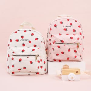 Mini sac à dos personnalisé brodé pour enfants, sac personnalisé fraise pour tout-petit avec nom, cartable pour enfants, cadeaux d'anniversaire, sac pour filles garçons enfant
