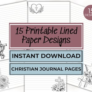 Druckbares christliches liniertes Papier, Glaubensjournal Seiten PDF, Bibelstudien-Notizbuch, Schrift schreiben, christliches Briefpapier, schwarz und weiß