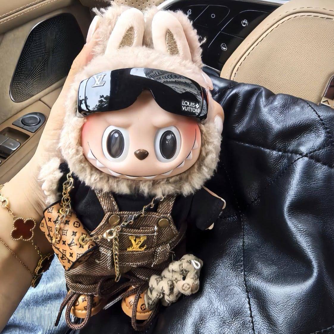 Custom designer outfit for Labubu Toffee luxury sunglasses handbag overalls The monsters exciting macaron doll art toy pop mart key chain mc