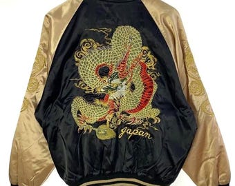 Hoshihime 星姫 XL Embroidered Sukajan All Black Dragon
