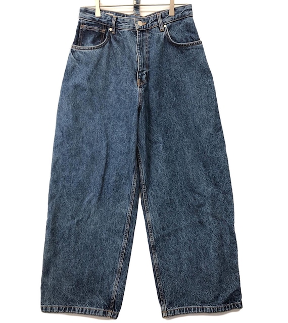NEAT　PLASTIC DENIM WIDE Buy Mid Blue 100% Cotton Floral Laser Print Wide Leg Jeans