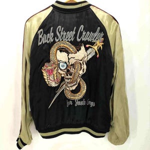 Back Street Crawler petite veste de motard japonaise sukajan carte requin jukebox rock teen souvenir veste homme S femme taille M bazz moyen