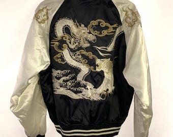 hoshihime souvenir jacket ベロア　黒　ブラック　龍 Hoshihime 星姫 XL Embroidered Sukajan All Black Dragon