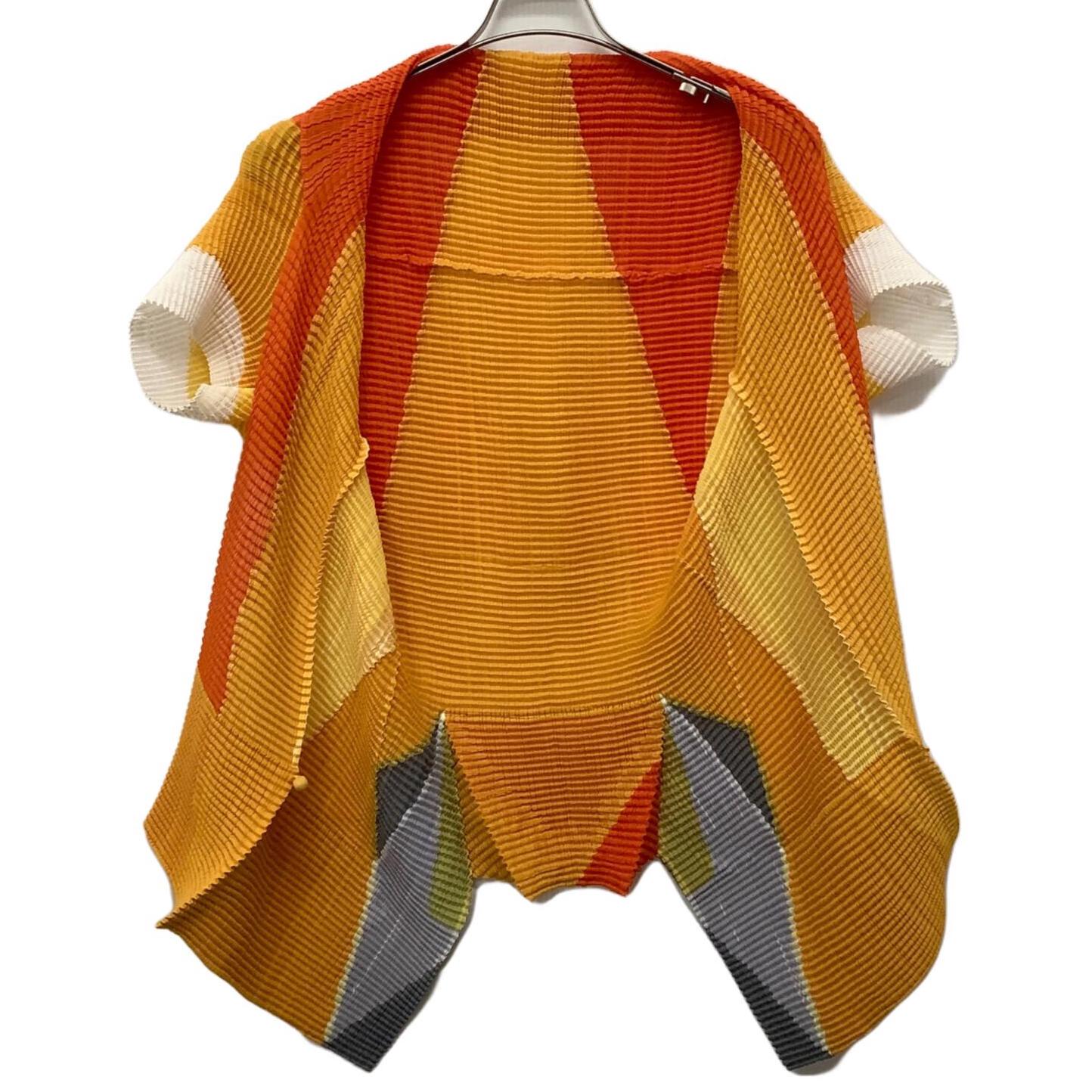 イッセイミヤケ　　　フリンジジャケット ISSEY MIYAKE Yellow Orange White Gray Stretch Fringe Collar