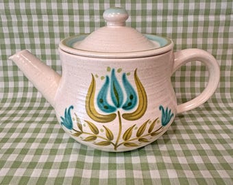 théière franciscaine vintage « Tulip Time » | MCM | Faïence | Art populaire de style scandinave | Capacité de 6 tasses | Motif tulipe | Cadeau pour amateur de thé