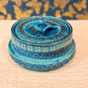 Vintage Bitossi Rimini Blu Covered Bowl: Aldo Londi MCM Geometric Glaze
