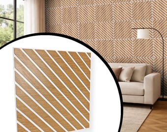 Wall Panels – Oak White Geometric Wall Decor – Diagonal Stripe Design – Wandpaneele – Panneaux muraux – Lamellenwand – Tasseaux bois