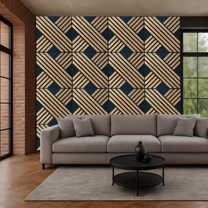 Black Geometric Wall Panel | Modern MDF Panel with Wood Slats | 50x50 Lamella Art Deco Wall Decor