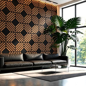 mural à lattes élégant | Décoration murale 3D en bois, HDF noir moderne