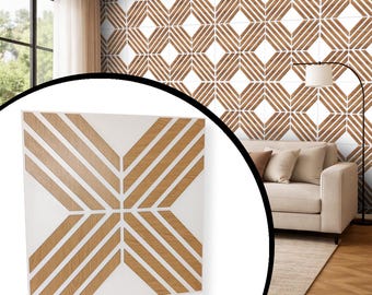 Geometric Wood Slat Wall Panel | Japandi Modern Accent Tile (50x50 cm)