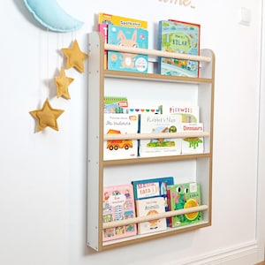 Wall-mounted nursery bookshelf, Kids Montessori bookshelf, Book Display for Baby, Book Organiser for Kids Room