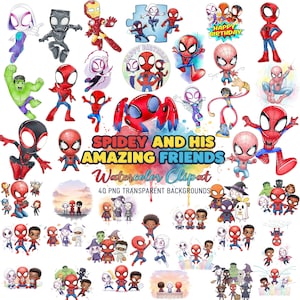 Spidey Watercolor Clipart Bundle, Superhero PNG, Spidey and His Amazing Friends, Spiderman Clipart, Digital Png Files, INSTANT DOWNLOAD