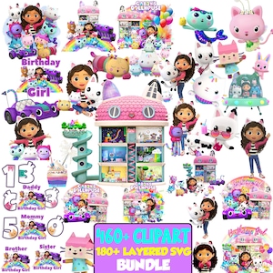 460+ Gabbys Clipart PNG-paket, 180+ lager Svg, Cricut-fil, Gabby, Pandy Paws, Mercat DJ Catnip, Carlita Kitty Fairy, Kakig katt, Baby Box