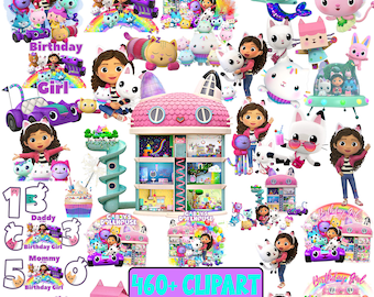 460+ Gabbys Clipart PNG Bundle, 180+ Layered Svg, Cricut File, Gabby, Pandy Paws, Mercat DJ Catnip, Carlita Kitty Fairy, Cakey cat, Baby Box