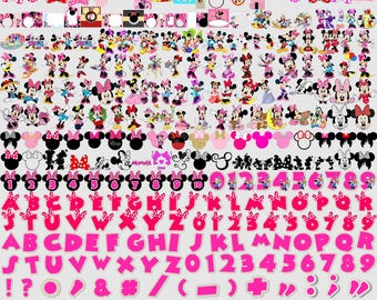 Minnie Mouse 280+ PNG Clipart Bundle, Pink Polka Dot Birthday Shirt, Baby Shower Decor, Cake Topper, Sublimation, Instant Digital Download