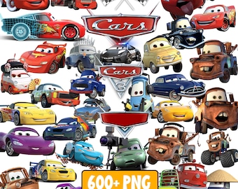 Autos PNG Cliparts Bundle, Lightning McQueen Tow Mater, Autos Charaktere PNG Cartoon Cliparts, Shirt, Kuchendeckel, Geburtstag, Autos Sublimation