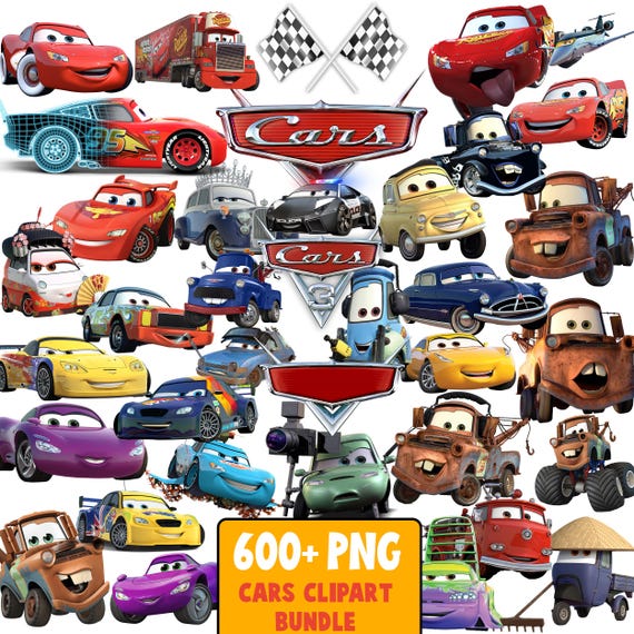 Cars PNG Cliparts Bundle, Lightning McQueen Tow Mater, Cars Characters PNG Cartoon Cliparts, Shirt, Cake Topper, Birthday, Cars Sublimation