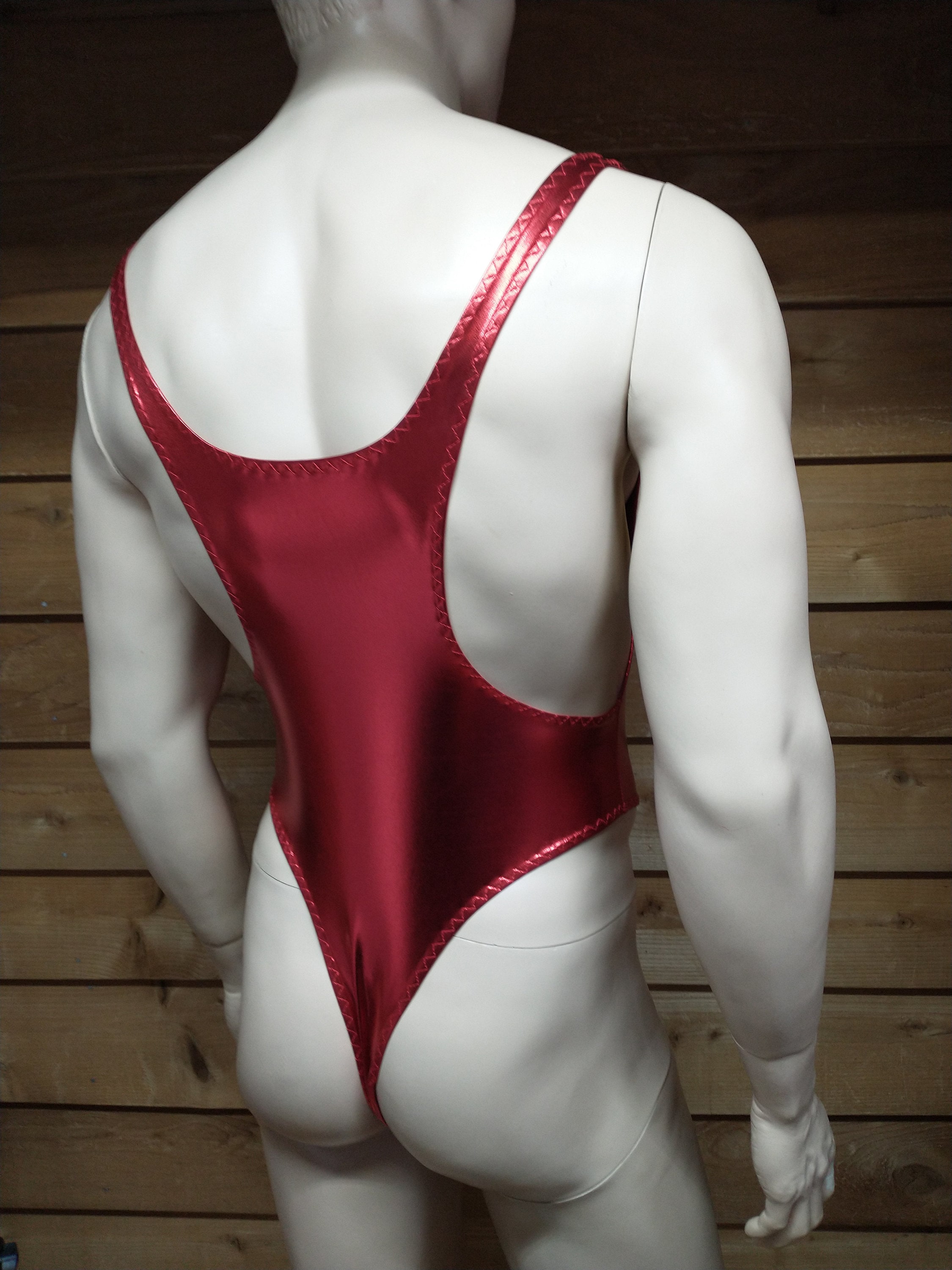 Men's Metallic Red Leotard Bodysuit 