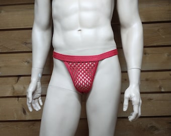 Men's red mesh thong