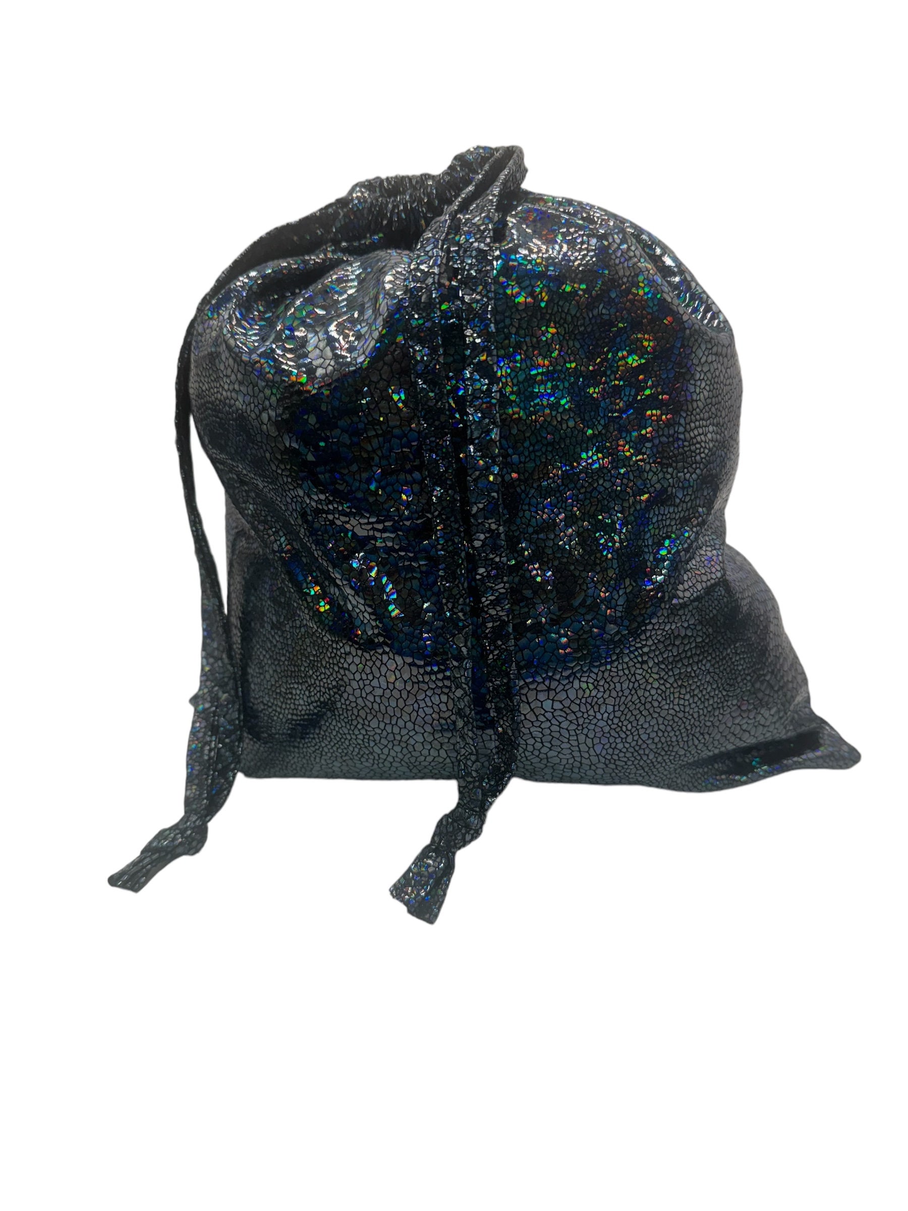 Black Drawstring Bag With Hologram Foil Fabric - Shiny and 